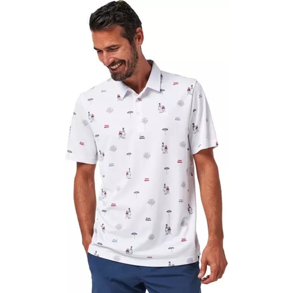 NWT Mens Size S Travis Mathew Neighborhood Party Short Sleeve Golf Polo Shirt